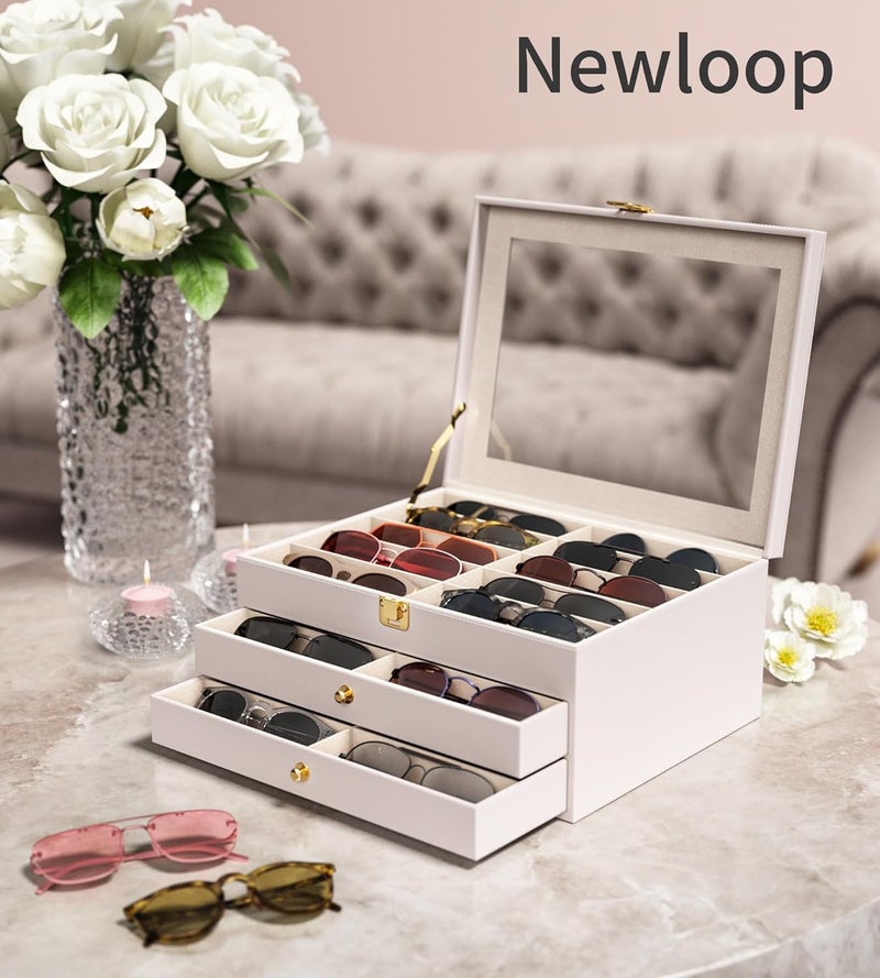 NEWLOOP Store 10/30 Slots Sunglass Organizer for Multiple Pairs of Eyeglass See-through Display Case Storage Box for Women Men - Image 2